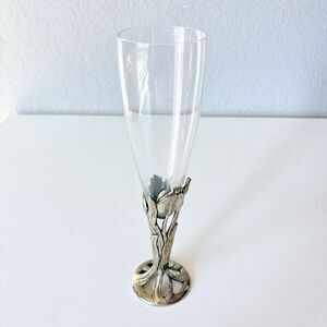 Vintage 1990 Seagull Canada Pewter Daffodils Champagne Glass Goblet 8-3/4” Tall